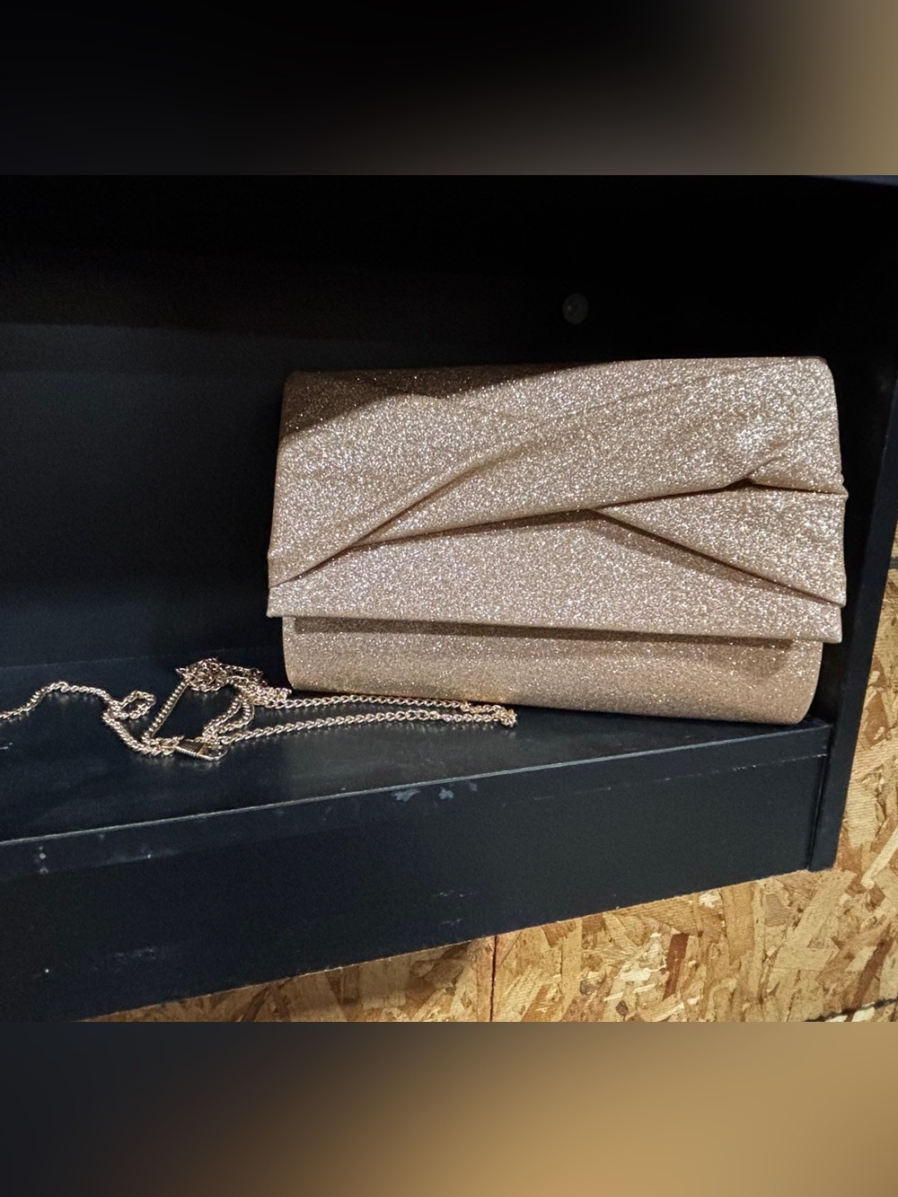 Glitter Envelope Clutch Bag in Rose Gold